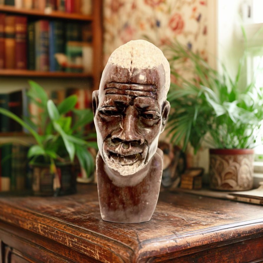 Vintage African Soapstone Sculpture of Shona Tribe Elder Carved Bust
